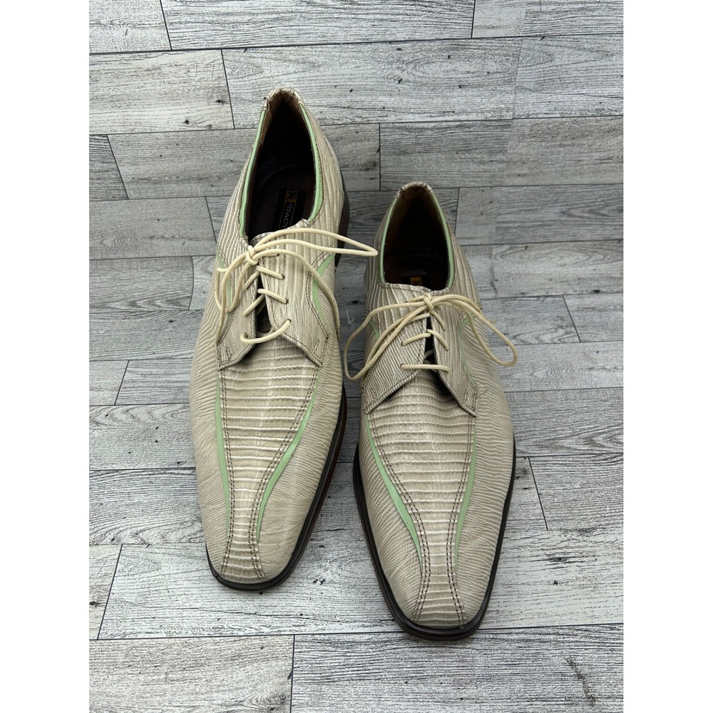 Stacy Adams Mens Lizard Print Leather Dress Shoes Tan Green Trim Lace Up Size 9M
